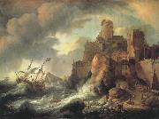 BACKHUYSEN, Ludolf Shipwreck by the Coastal Cliffs oil